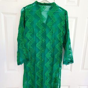 GREEN SILK SHEER TUNIC AGHA NOOR M